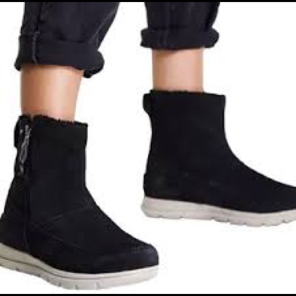 SOREL Explorer Black Suede Zip Ankle Sneaker Boot Women’s Size 8.5 - Picture 1 of 11